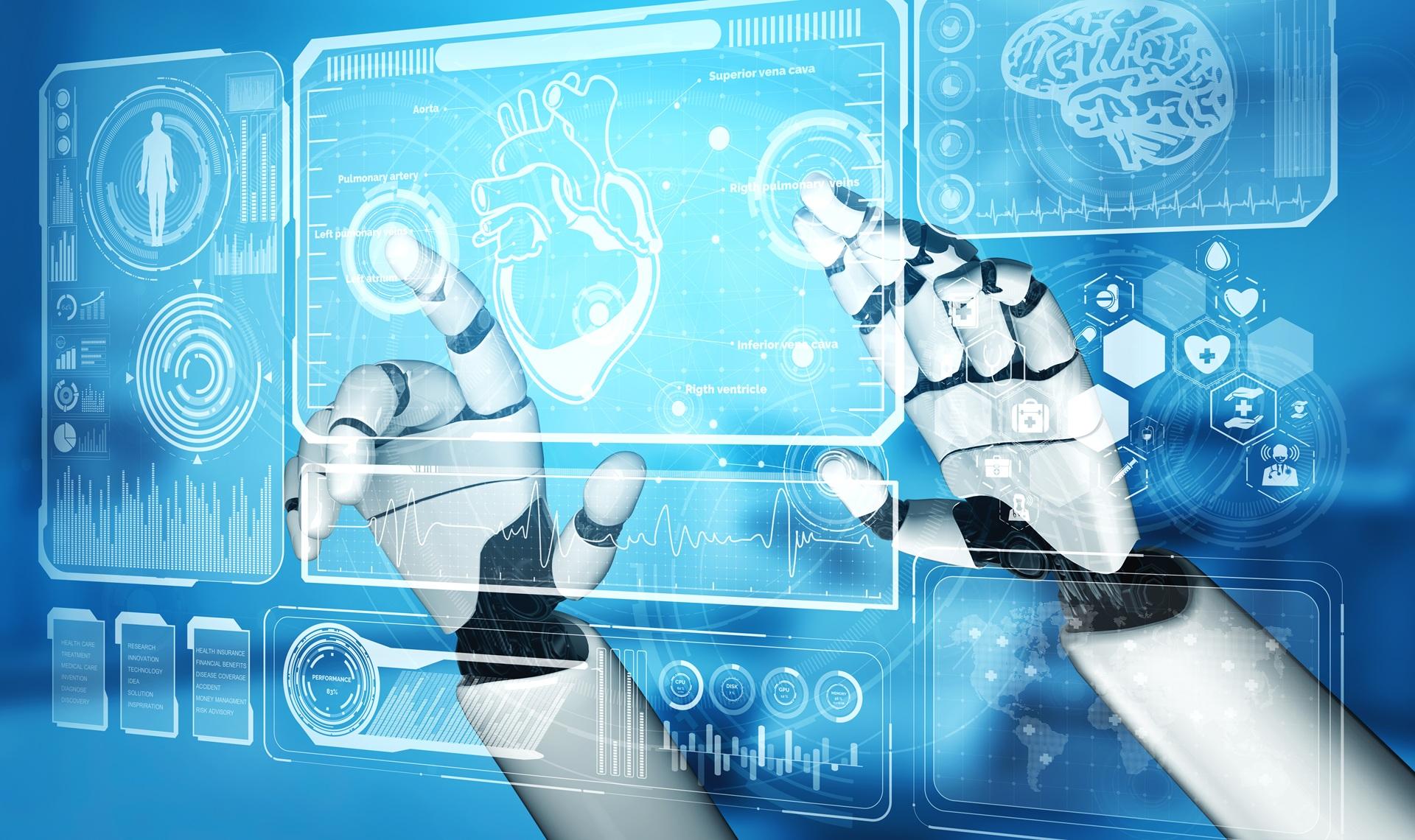 Roboterhände analysieren Herzdaten auf digitaler Oberfläche | PMCF