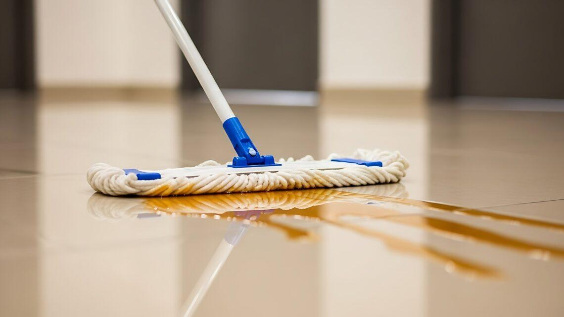 Bodenreinigung mit Wischmopp auf Fliesen | zentrale Staubsauganlage