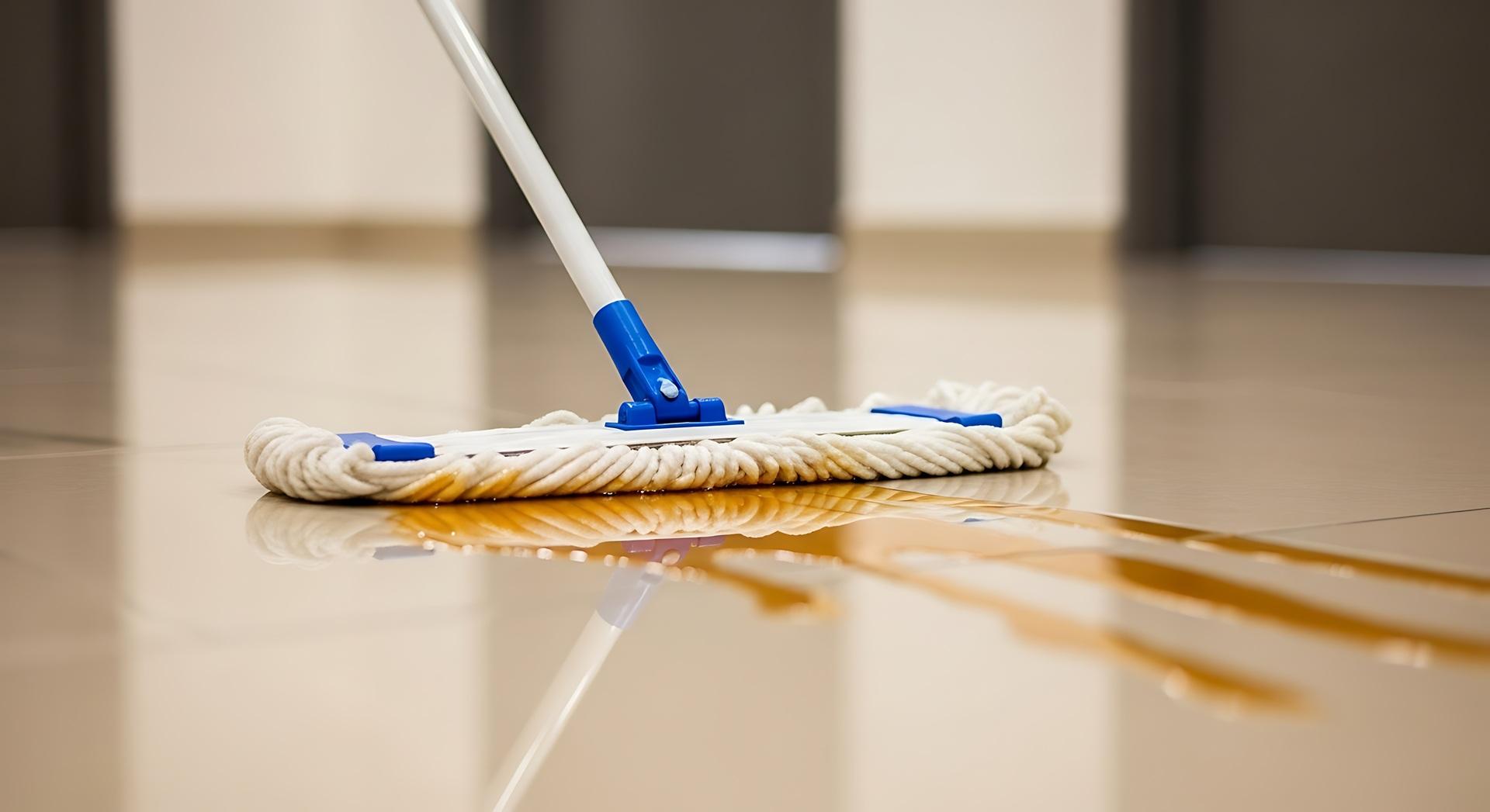 Bodenreinigung mit Wischmopp auf Fliesen | zentrale Staubsauganlage